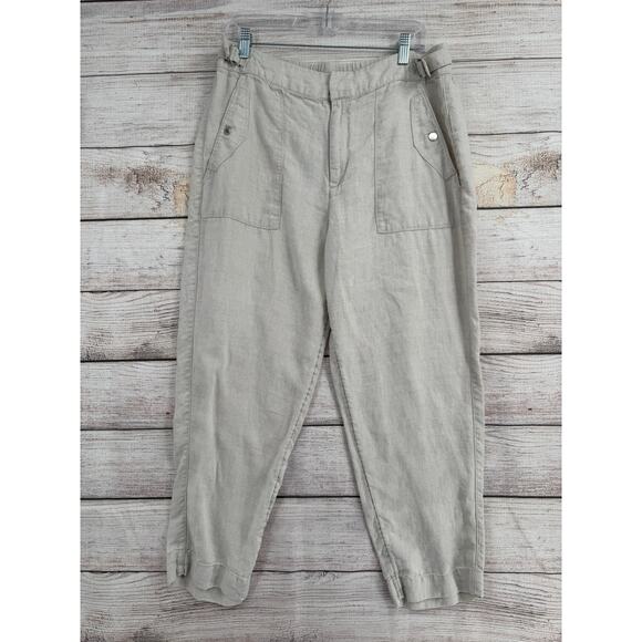 Athleta Pants - Athleta 100% Linen Voyager Pants Womens 14 Beige Tan Elastic Waist